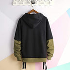 GURUNVANI Contrast Color Pullover Hoodie Mens Patchwork Hoodies Men