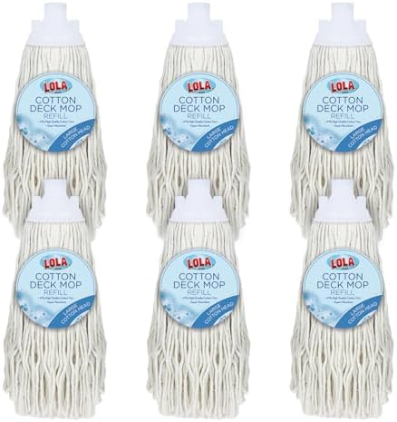 LOLA Refill for Cotton Floor Wet String Mop, 6 Pack, Absorbs up to 3X its Weight in Water, Heavy Duty & Super Absorbent for Floor Cleaning