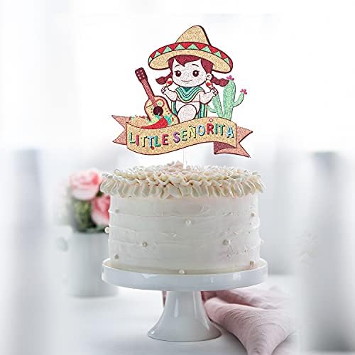 Little Senorita Birthday Cake Topper - Girl Baby Shower - Gender Reveal Baby Senoria On Her Way - Glitter Sombrero Mexican Fiesta Party Decoration