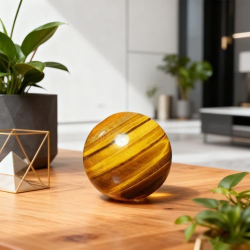 6-7cm/2.36-2.75inch Tiger Eyes Crystal Ball Polished Natural Tiger Eye Stone Sphere Decorative Sphere Healing Crystals Ball Stone Crafts Home Decor Ornament Gifts (Tiger's Eye, 60-70mm)