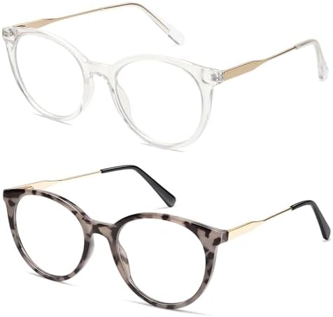 AMOMOMA Retro Round Reading Glasses for Women Cute Stylish Blue Light Blocking Readers AM6055
