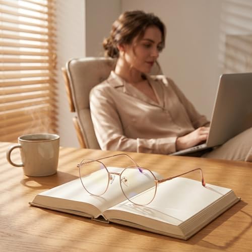 3 Pack Blue Light Reading Glasses for Men Women, Polygon Metal Frame Clear Computer Eyeglasses