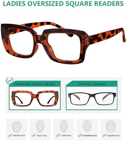 Eyekepper 4 Pack Stylish Reading Glasses Women - Oversized Square Readers Tortoise