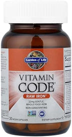 Garden of Life Vitamin Code Raw Iron Supplement - 30 Vegan Capsules, 22mg Once Daily Iron, Vitamins C, B12, Folate, Fruit, Veggies & Probiotics, Iron Supplements for Women, Energy & Anemia Support