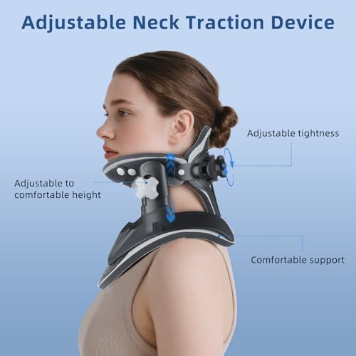 Neck Stretcher Cervical Traction, Adjustable Cervical Neck Traction Device, Neck Braces for Neck Pain and Support, Ergonomic Design for Home, Office & Travel Use - FSA Eligible/HSA Eligible