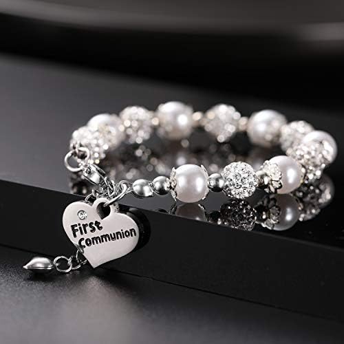 Vinjewelry First Communion Bracelet Girls Charm Baptism Gift Handmade Jewelry Gift for Girls