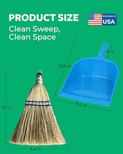 6Pack 12 Inch Handheld Broom Set, Heavy Duty Mini Corn Broom with Metal Hanging Hook, Natural Straw Whisk Broom for Quick Sweeping of Debris, Dust, Dirt in Car, Porch, Outdoor, Camping, Driveway
