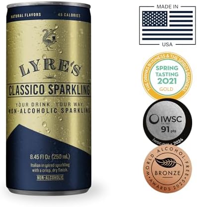 Lyre’s Classico 4-Pack, Non Alcoholic Sparkling Wine, Zero Proof Prosecco Alternative, Alcohol Free Drinks, Canned Mocktails, Ready to Drink, 45 Calories per Serve (8.45 Fl Oz x 4)