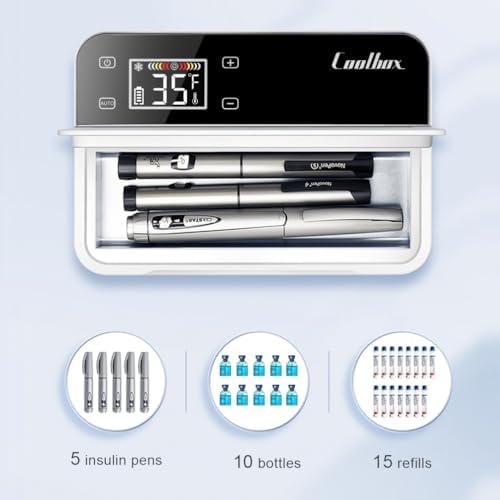 Insulin Refrigerated Cooler Box,Fahrenheit Temperature LED Display Touch Control Screen,TSA appoved Insulin Cooler case,Medication Refrigerated Storage Box（Small Fahrenheit)