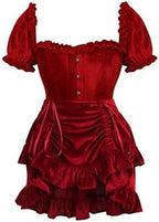 Daisy corsets Women's Daisy Corsets Top Drawer 2 Pc Dark Red Velvet Steel Boned Corset W/Sleeves & Skirt Set