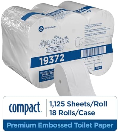 Georgia-Pacific Angel Soft Professional Series -19372 Compact Coreless 2-Ply Recycled Toilet Paper by GP PRO (Georgia-Pacific), White, 1,125 Sheets Per Roll, 18 Rolls Per Case