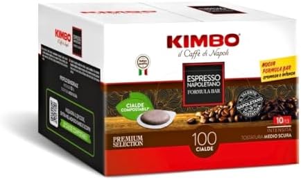 Kimbo Napoli Espresso ESE Compostable Coffee Pods | Medium Roast with Almond & Cocoa Flavor | 10/13 Intensity | 100 Count