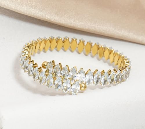 Rhinestone Cuff Bracelet Cubic Zirconia Tennis Bracelets Open Adjustable Elastic Bangle for Women
