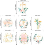 Rsstarxi 60 Pack Edible Pink Floral God Bless Cupcake Toppers Edible Baptism Cake Decorations Christian Cupcake Picks for Baby Shower Girls Gender Reveal Religious Party Decorations