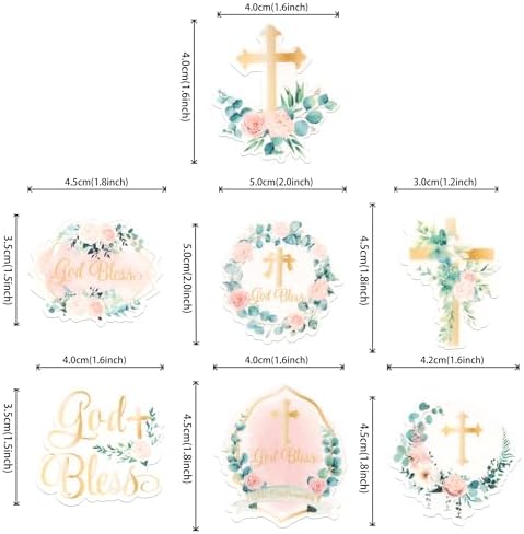 Rsstarxi 60 Pack Edible Pink Floral God Bless Cupcake Toppers Edible Baptism Cake Decorations Christian Cupcake Picks for Baby Shower Girls Gender Reveal Religious Party Decorations