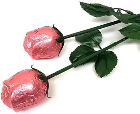 Valentine Gift Pink Foiled Belgian Milk Chocolate Color Splash Long Stem Rose Bouquet - Pack of 20