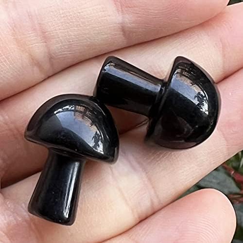 5Pcs Mini Mushroom Shaped Gemstone Statue Figurine, Carved Crystal Stone Mushrooms Crafts for Healing Chakra Reiki Balancing Home Decoration, Black Obsidian
