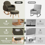 HCHAIRH Rocking Chair with Ottoman, Upholstered Glider Rocker with High Backrest and Side Pocket, Rocking Accent Armchair with Solid Wood Legs for Nursery/Living Room/Bedroom Green