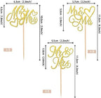 24 PCS Mr & Mrs Cupcake Toppers Glitter Love Heart Cupcake Picks Wedding Engagement Cake Decorations for Bridal Shower Theme Birthday Party Supplies Gold