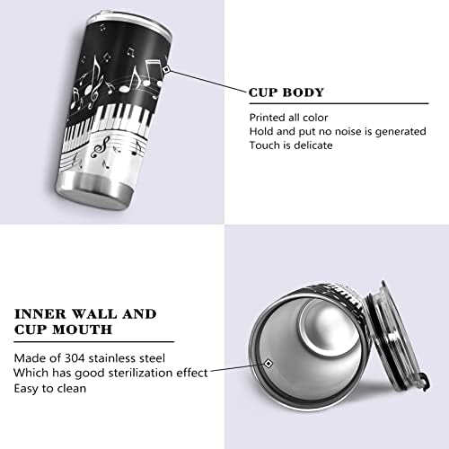 20 oz Piano Keys Music Note Insulated Tumbler Coffee Mug Double Wall Vacuum Travel Mug with Straw and Lid Stainless Steel