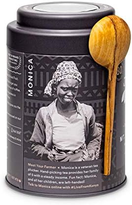 JusTea MT. KENYA BLACK | Loose Leaf Black Tea | Tin with Hand Carved Tea Spoon | 40+ Cups (3.2oz) | High Caffeine | Award-Winning | Fair Trade | Non-GMO