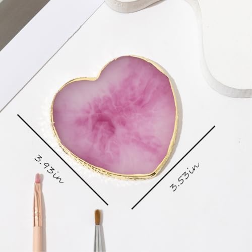 2 Pcs Resin Nail Art Palette, Nail Painting Mixing Tray with Gold Edge, Nail Art Display Board, Nail Polish Holder for Nail Design, Manicure Tools for Nail Artists (E-Heart-Shaped White and Purple)