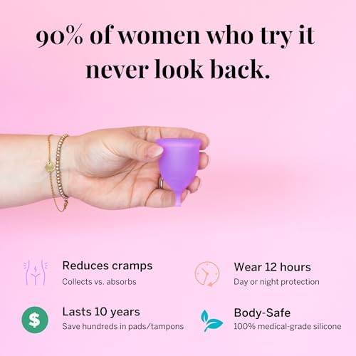 Pixie Cup - Soft, Safe, Reusable Menstrual Cup - Ranked 1 for The Best Tampon Alternative - 100% Medical-Grade Silicone Period Cup for Feminine Care - Buy One We Give One (Purple, Small)