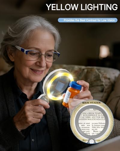 45X Magnifying Glass with Light, 4.6 Inch 1200mAh USB Rechargeable LED Handheld Magnifier, 6 Light Modes for Low Vision Seniors with Macular Degeneration, Reading, Jewelry, Coins - Grey
