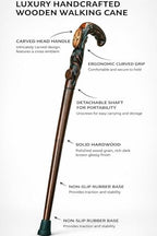 Wooden Christian Cross Engraved Hand Carved Cane - Premium Wood Carved Walking Stick Cane with Ergonomic Palm Grip Handle - 36" Brown Handmade Elegant Carved Walking Stick for Men Women