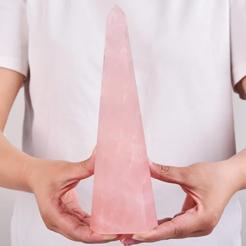 Rose Quartz Large Crystal Tower Natural Pink Healing Crystal Point Wand Obelisk for Reiki Meditation Crystal Grid Decoration 2-2.5 LBS