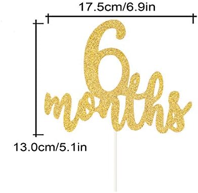 6 Months Cake Topper, Half 1/2 Birthday Cake Decorations,Half Birthday Party Decorations（ Double Sided Gold Glitter ）