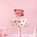 24pcs Red Glitter Happy Valentine's Day Cake Toppers Food Picks Cake Decorations for Valentine's Day Party Suppliers