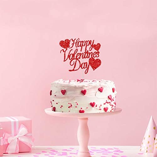 24pcs Red Glitter Happy Valentine's Day Cake Toppers Food Picks Cake Decorations for Valentine's Day Party Suppliers