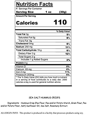 Baked Veggie Chips, Wicked Crisps - Sea Salt Hummus, Pea & Chickpea, Healthy Snack, Gluten-free, Low-fat, Non-GMO, Kosher, No Additives or Preservatives, 4oz bags, (6 pack)