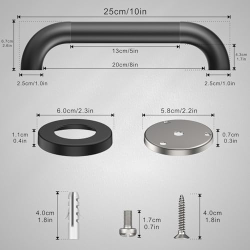 12 Inch Shower Grab Bars, 2 Pack - Anti-Slip Stainless Steel Bathroom Safety Handles for Elderly & Handicap, 304 Steel, Black, Knurled Grip（Black 12in-2-Sets）