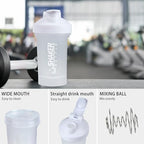Shaker Bottle,400ml Small Protein Shaker Bottle with Mixing Ball, Portable 14oz GYM Shakes Cup for Workout,BPA free, 100% Leak Proof,Dishwasher Safe（White）
