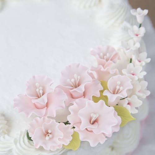 Sugar Blossom Cake Spray – Gumpaste Flowers for Cake Decorating – Soft Pink Cherry Blossoms with Green Leaves – 1 Count by Chef Alan Tetreault