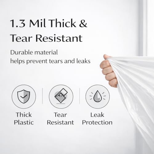 30 Gallon Drawstring Trash Bags, 50 Count, 1.3 Mil Extra Strong White Large Garbage Bags, Unscented Trash Liners for Kitchen, Office & Everyday Yard Cleanup, Fits 100-115L Cans