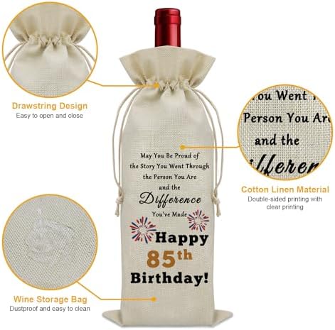 Sazuwu Happy 85th Birthday Gifts Wine Bag Birthday Gifts for Men 85 Years Old Inspirational Birthday Quotes Wine Accessories Gifts for Wine Lovers Born in 1939 Gifts for Turning 85