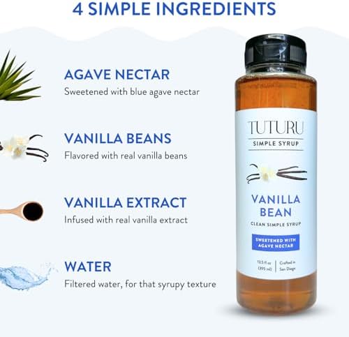 Vanilla Bean Agave Simple Syrup for Coffee & Cocktails - Sweetened with Organic Agave Nectar - Infused with Real Vanilla Bean - 13.5 oz