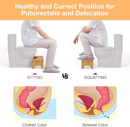 Uaniar Bamboo Toilet Stool, Wooden Squatting Potty Stool for Adults, 7 Inch Toilet Stool Squat Adult, Non-Slip Wood Poop Stool for Bathroom, Portable Toilet Foot Pooping Steps for Kids