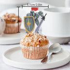 18pcs Glitter Soldier Dessert Cupcake Topper Pick for Medieval Knights Theme Decorations Men Boys Happy Birthday Party Decor Supplies
