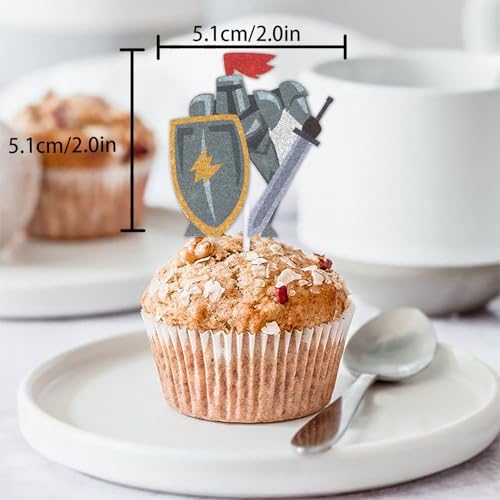 18pcs Glitter Soldier Dessert Cupcake Topper Pick for Medieval Knights Theme Decorations Men Boys Happy Birthday Party Decor Supplies
