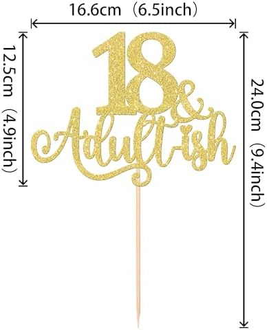 18 & Adultish Cake Topper Glitter 18th Birthday Cake Topper Happy 18th Birthday Party Cake Pick Time to Adult Eighteen 18 Cake Decoration 18th Birthday Decorations for Girls Boys Gold