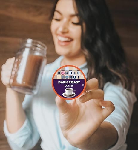 Double Donut Coffee Dark Roast Coffee Pods, Extra Bold Blend Coffee, Single Serve Coffee For Keurig K Cups Machines, Dark Roast Coffee in Recyclable Pods, 80 Count