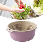 Fruits Vegetables Washing Basket,Round Plastic Double Layer Kitchen Strainer Colander Bowl Set Pasta Noodles Washing Basket for Fruit Vegetable Wash ()