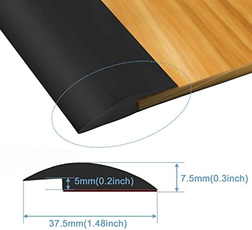 Floor Rubber Transition Strip Self Adhesive Carpet to Tile Transition Strip Edging Trim Strip for Threshold Transitions with a Height Less Than 5 mm/0.2in (Black, 6.56FT)