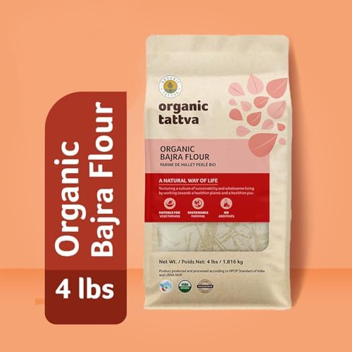Organic Tattva Bajra Flour (4 lbs) - Indian Bajra Pearl Millet Flour - Natural Plant Based Vegan Organic Millet Atta - Kosher - No Additives - Rich in Fiber & Protein - Gluten Free - USDA Certified