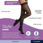 SIGVARIS Women's Sheer Fashion Thigh High Hose - 15-20mmHg Weight Compression - Sheer Non-Slip Hosiery for Comfortable Everyday Wear - Black - B (Medium)