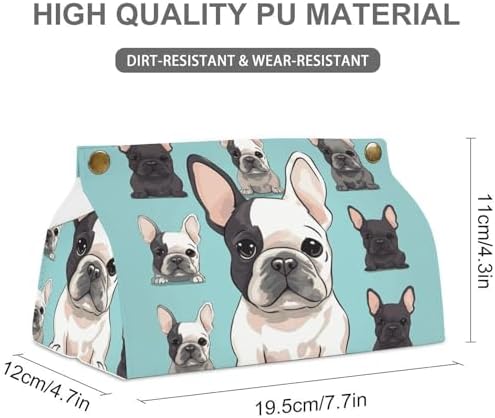 Cute French Bulldog Tissue Box Cover, Modern All Print Tissue Box Holder Decorative Organizer for Tabletop Night Stands Bathroom Office